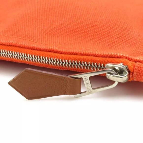 Auth HERMES Pouch Orange canvas authentic - Picture 13 of 13